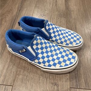 Vans Blue and White Checkered Slip-On Sneakers